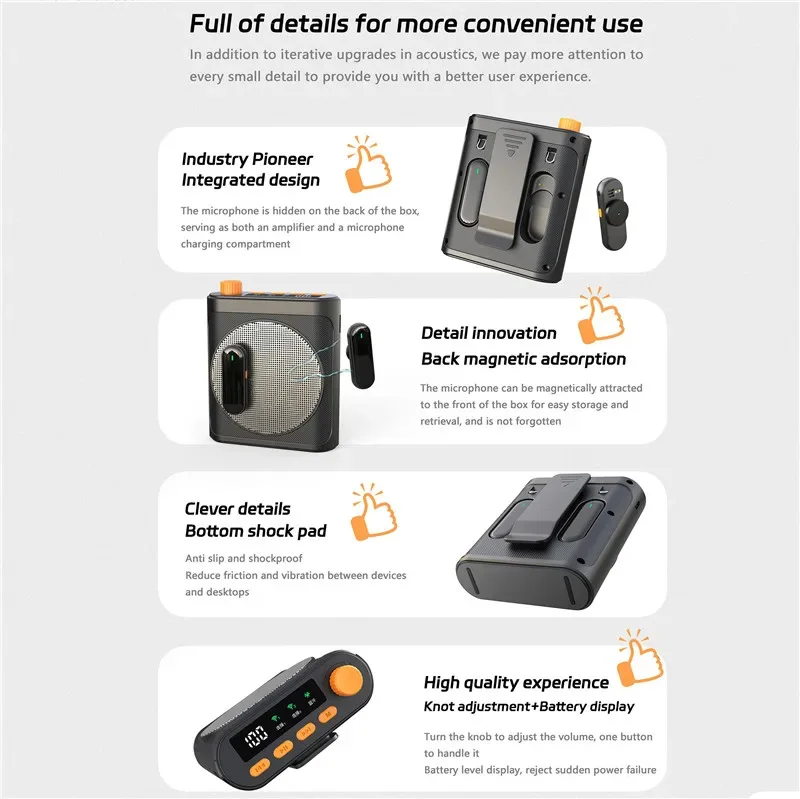 Bluetooth Wireless Voice Amplifier With Lavalier microphone for Teachers Elderly Tour Guides Coaches U-Disk Megaphone Microphone