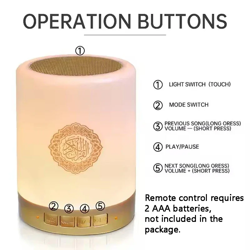 Bright Quran Azan Muslim Koran Bluetooth Speaker Portable Night Light Holy Lamp Sound Box Music Wireless Caixa De Som Bocina Mp3