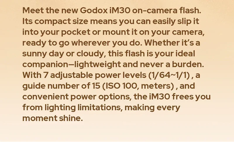 Godox iM30 iFlash Camera Flash GN15 7Power Levels Universal Hot Shoe on Camera Mini Flash for Fuji Sony zv1 zve10 Ricoh gr3
