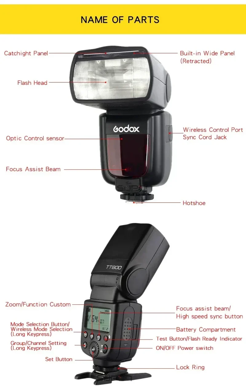 Godox TT600/TT600S Camera Flash Speedlite GN60 Built-In 2.4GHz X Wireless Radio System On Camera Flash for Sony Nikon Fuji