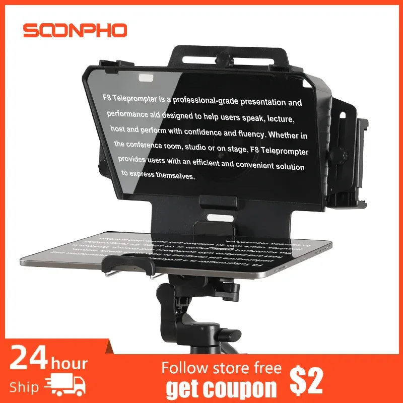 Soonpho F7 F8 Teleprompter for Tablet Laptop Smartphone Camera Bluetooth Portable Telepronter for Live Streaming Recording Video