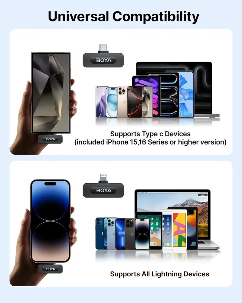 BOYA BY-V3 Wireless Lavalier Lapel Mirophone Noise-cancelling Rechargeable Mic for iPhone Android Camera Live Streaming Vlogging