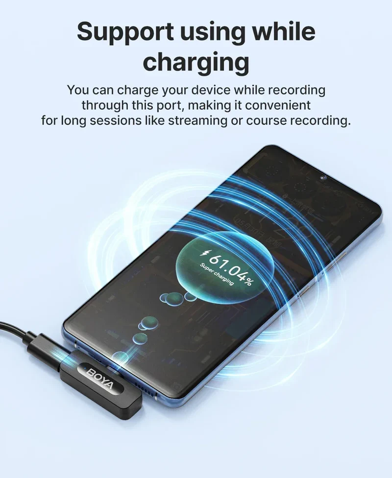 BOYA BY-V3 Wireless Lavalier Lapel Mirophone Noise-cancelling Rechargeable Mic for iPhone Android Camera Live Streaming Vlogging