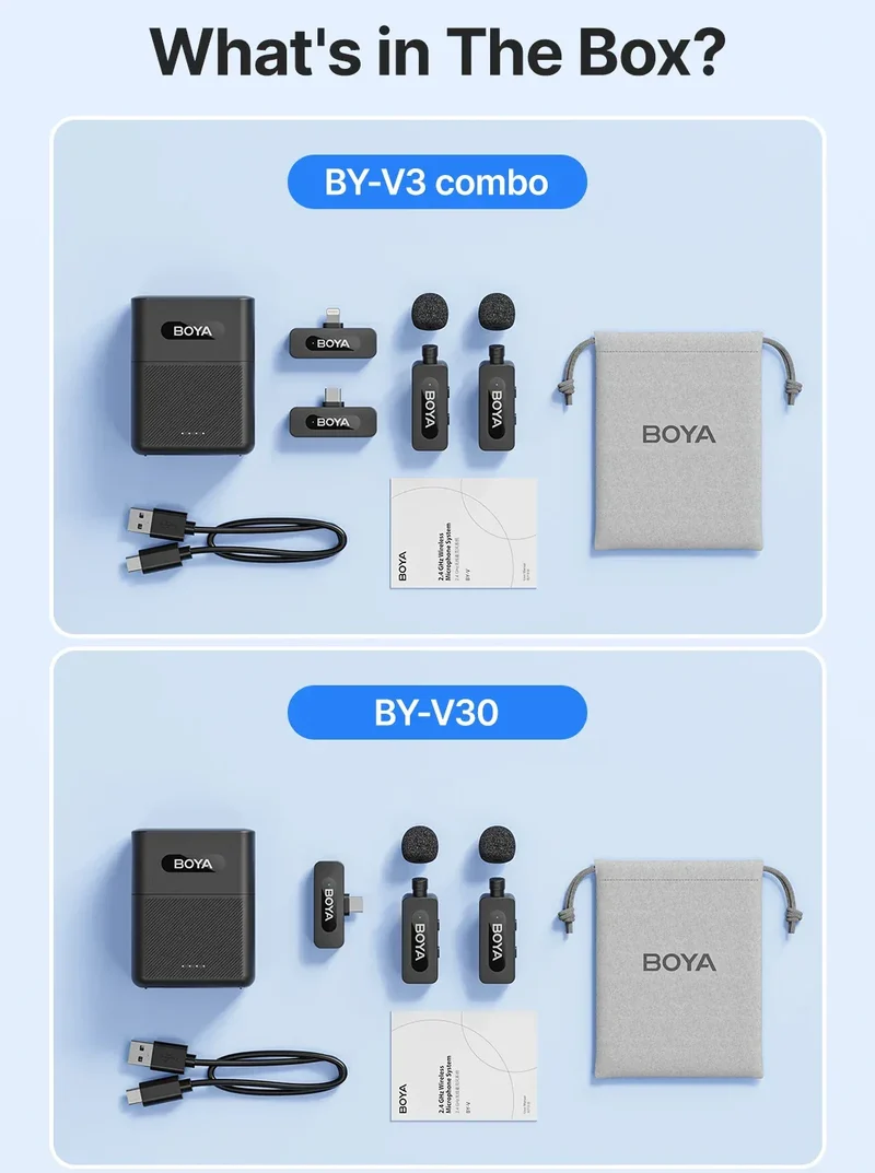 BOYA BY-V3 Wireless Lavalier Lapel Mirophone Noise-cancelling Rechargeable Mic for iPhone Android Camera Live Streaming Vlogging