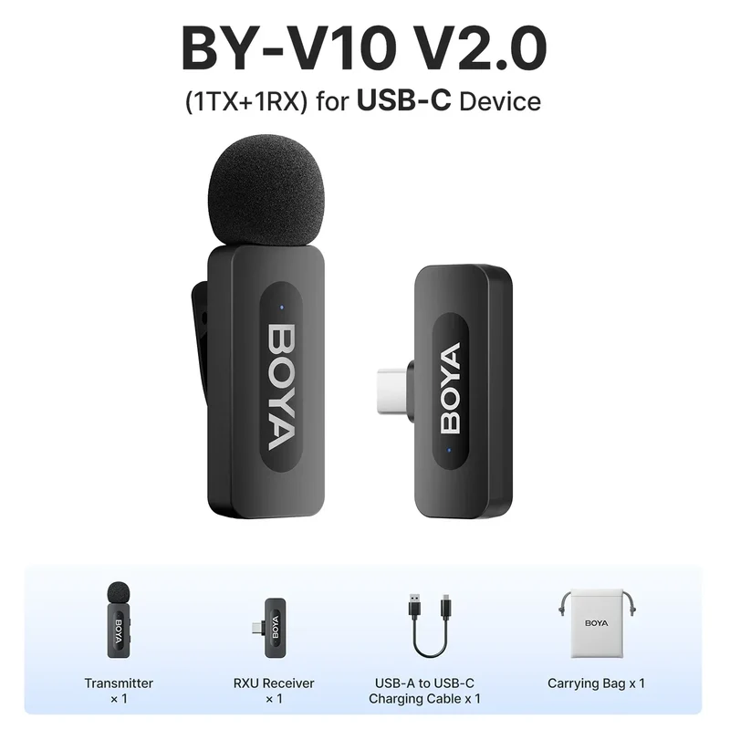 BOYA BY-V3 Wireless Lavalier Lapel Mirophone Noise-cancelling Rechargeable Mic for iPhone Android Camera Live Streaming Vlogging