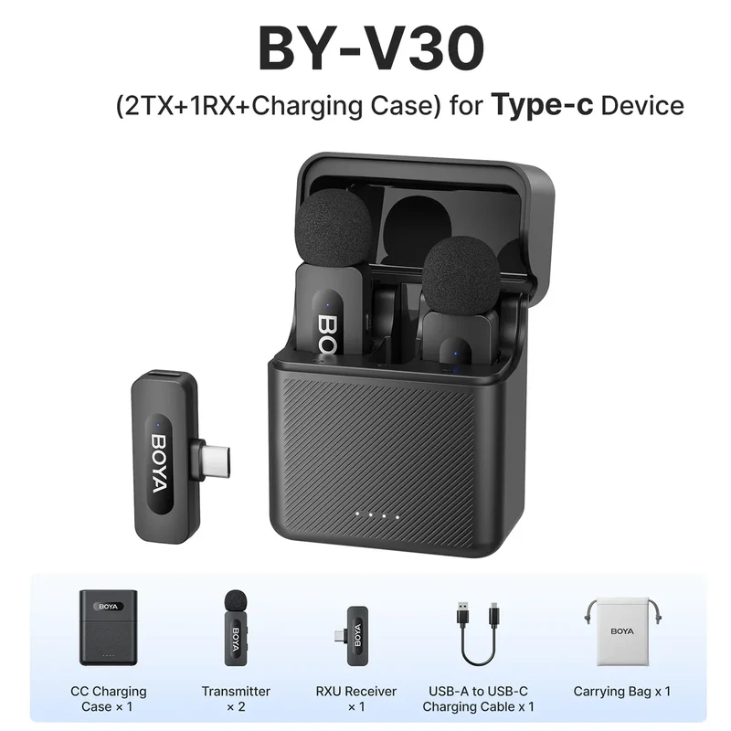 BOYA BY-V3 Wireless Lavalier Lapel Mirophone Noise-cancelling Rechargeable Mic for iPhone Android Camera Live Streaming Vlogging