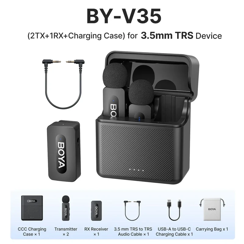 BOYA BY-V3 Wireless Lavalier Lapel Mirophone Noise-cancelling Rechargeable Mic for iPhone Android Camera Live Streaming Vlogging
