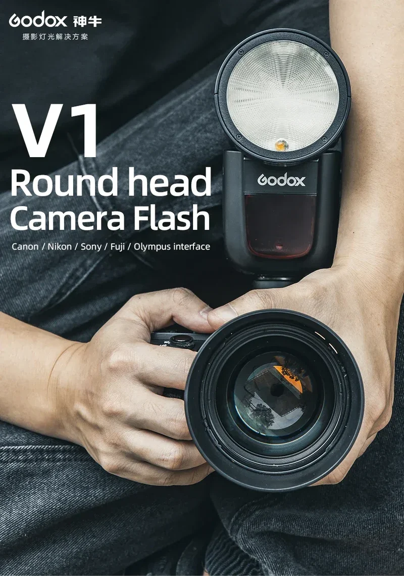 GODOX V1 Camera Flash TTL HSS Speedlight 1/8000s Li-ion Battery Speedlite Flash for Canon Sony Nikon Fuji Pentax V1C V1S V1N V1F