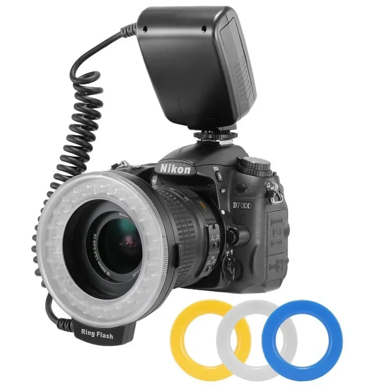 RF-550D 48pcs Macro LED Ring Flash Bundle with 8 Adapter Ring for Canon Nikon Pentax Olympus Panasonic DSLR Camera Flash HD 130