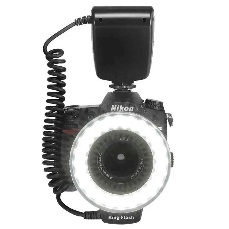 RF-550D 48pcs Macro LED Ring Flash Bundle with 8 Adapter Ring for Canon Nikon Pentax Olympus Panasonic DSLR Camera Flash HD 130