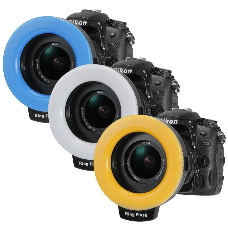 RF-550D 48pcs Macro LED Ring Flash Bundle with 8 Adapter Ring for Canon Nikon Pentax Olympus Panasonic DSLR Camera Flash HD 130
