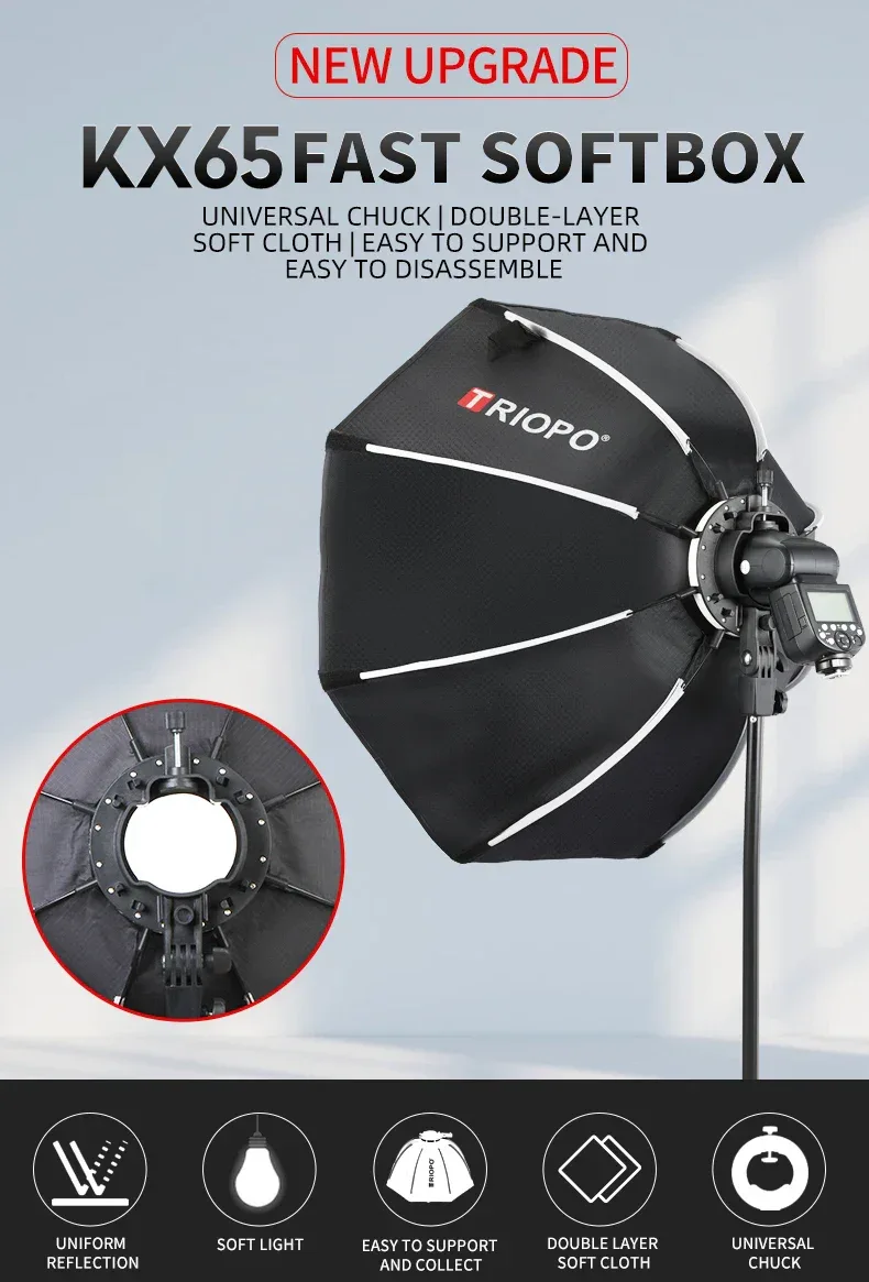TRIOPO Newest KX 65CM Softbox Octagon Umbrella Light Box For Godox AD200 V1 Speedlite Flash Light Photography Studio Accessories