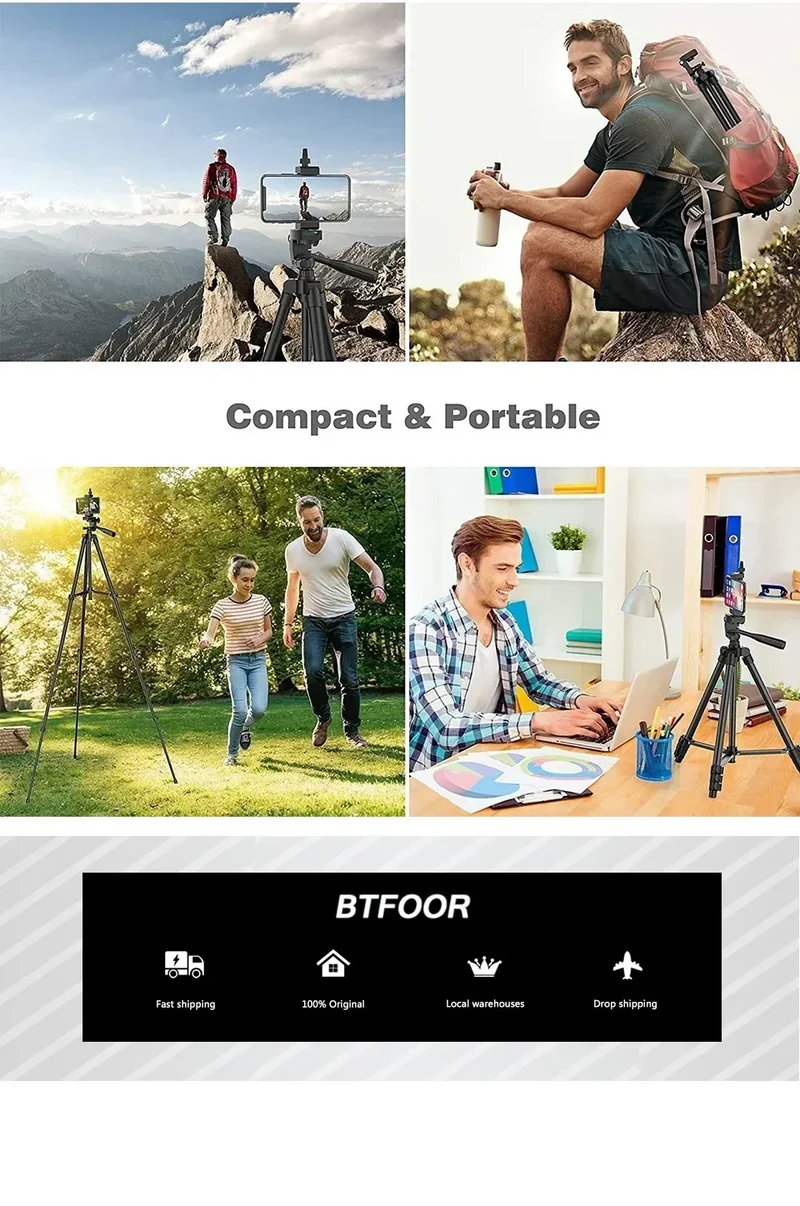 Phone Travel Self Tripod Aluminum Tall 55” 140CM Stand With Quick Plates Mount Pan Head For Canon Nikon DSLR SLR Digital Camera