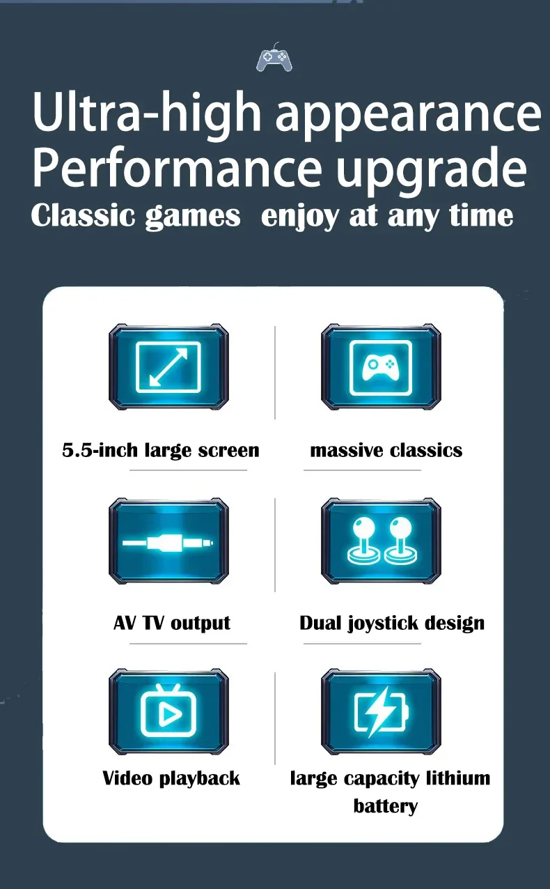 X9 portable game console, 5.5-inch HD screen, multiple languages, retro GBA Arcade video, 8 simulators with 360° non-slip joysti