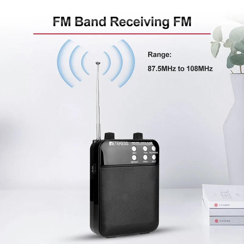 Retekess TR619 Megaphone Portable 3W FM Recording Voice Amplifier Teacher Microphone Speaker Mp3 Player FM Radio for Tour Guide