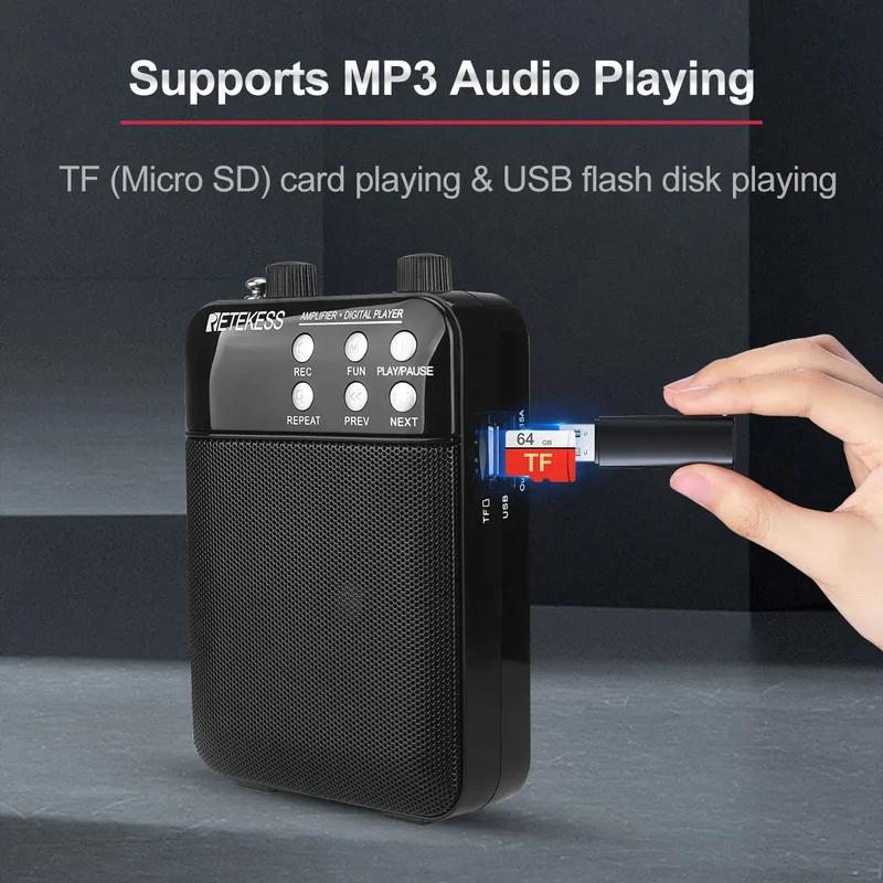 Retekess TR619 Megaphone Portable 3W FM Recording Voice Amplifier Teacher Microphone Speaker Mp3 Player FM Radio for Tour Guide