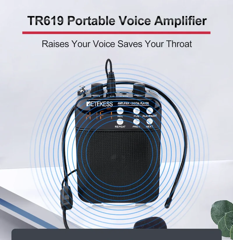 Retekess TR619 Megaphone Portable 3W FM Recording Voice Amplifier Teacher Microphone Speaker Mp3 Player FM Radio for Tour Guide