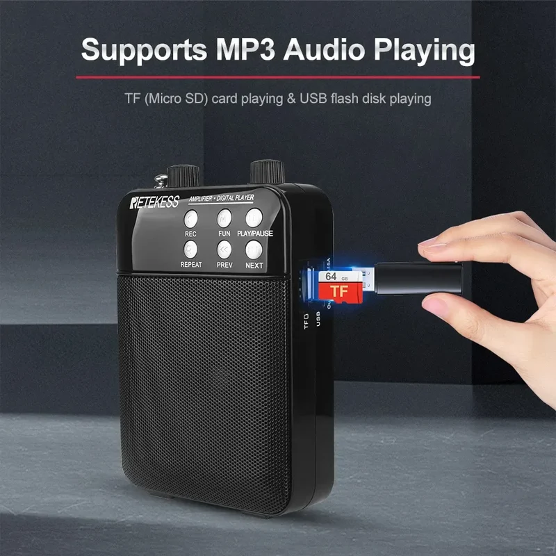 Retekess TR619 Megaphone Portable 3W FM Recording Voice Amplifier Teacher Microphone Speaker Mp3 Player FM Radio for Tour Guide