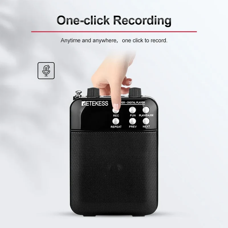 Retekess TR619 Megaphone Portable 3W FM Recording Voice Amplifier Teacher Microphone Speaker Mp3 Player FM Radio for Tour Guide