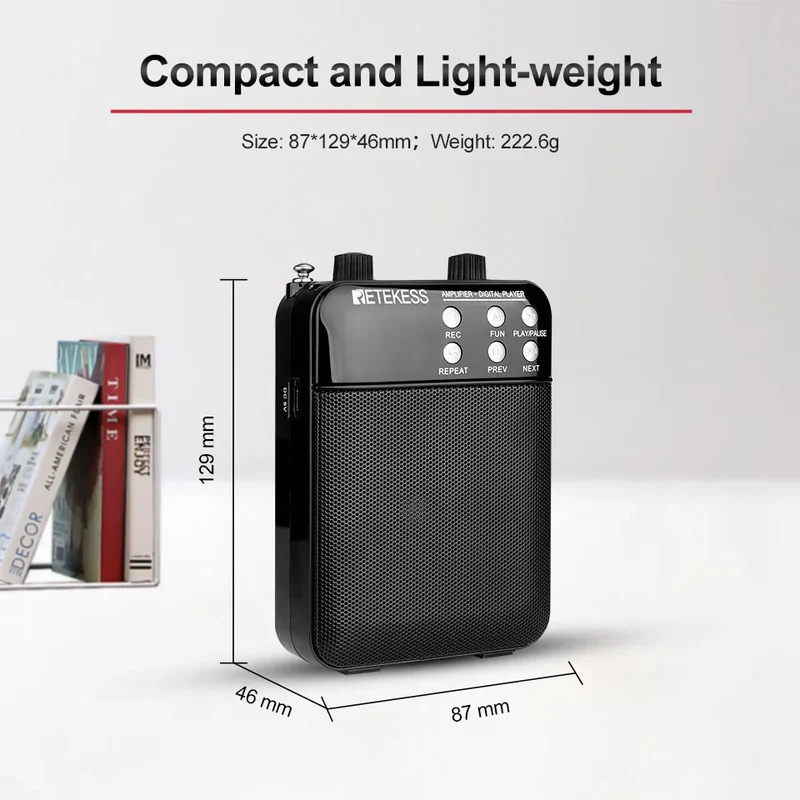 Retekess TR619 Megaphone Portable 3W FM Recording Voice Amplifier Teacher Microphone Speaker Mp3 Player FM Radio for Tour Guide