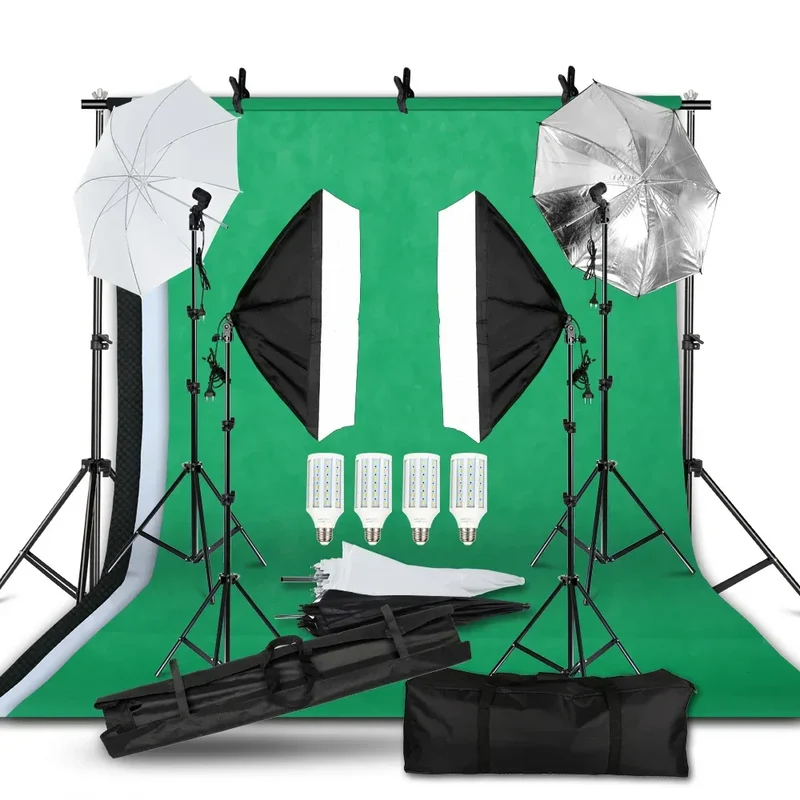 Photography Lighting Kit 2x3M Photo Background Backdrops Soft Umbrella Softbox Light Stand Portable Bag For Photo Studio Shoot