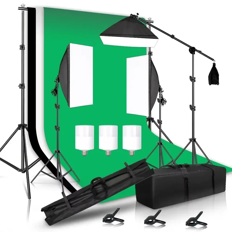 Photography Lighting Kit 2x3M Photo Background Backdrops Soft Umbrella Softbox Light Stand Portable Bag For Photo Studio Shoot