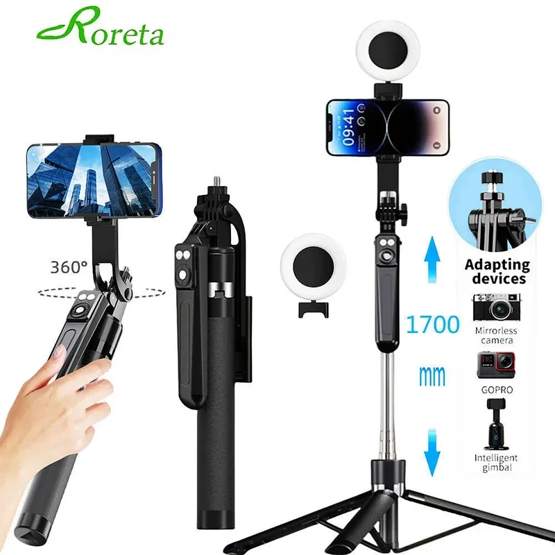 Roreta Portable Stabilizer camera tripod with wireless remote control and 360 ° rotation for video recording and live streaming