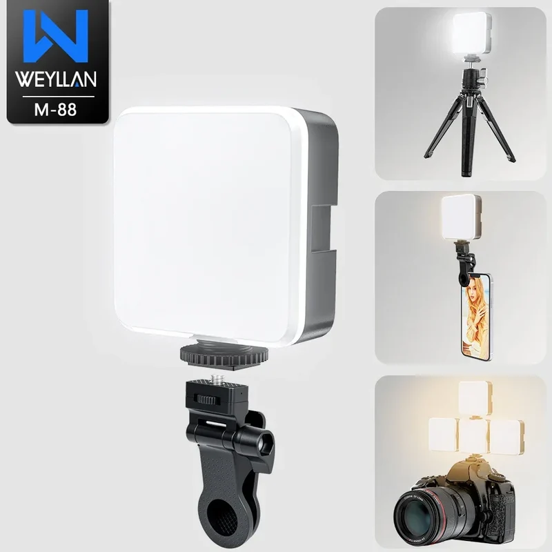 WEYLLAN Led Light for Camera and Tripod Mini Portable Light Selfie Rechargeable Video Lighting Cold Shoe Adjusted 3 Light Modes