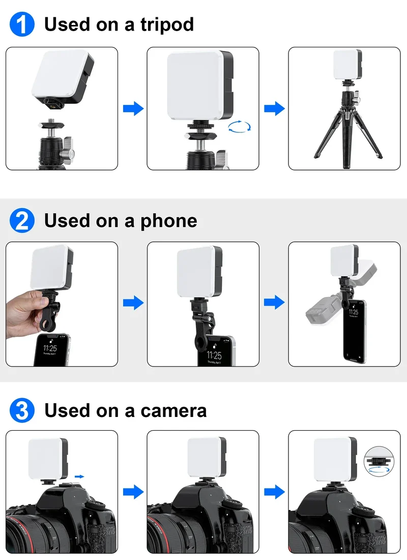 WEYLLAN Led Light for Camera and Tripod Mini Portable Light Selfie Rechargeable Video Lighting Cold Shoe Adjusted 3 Light Modes