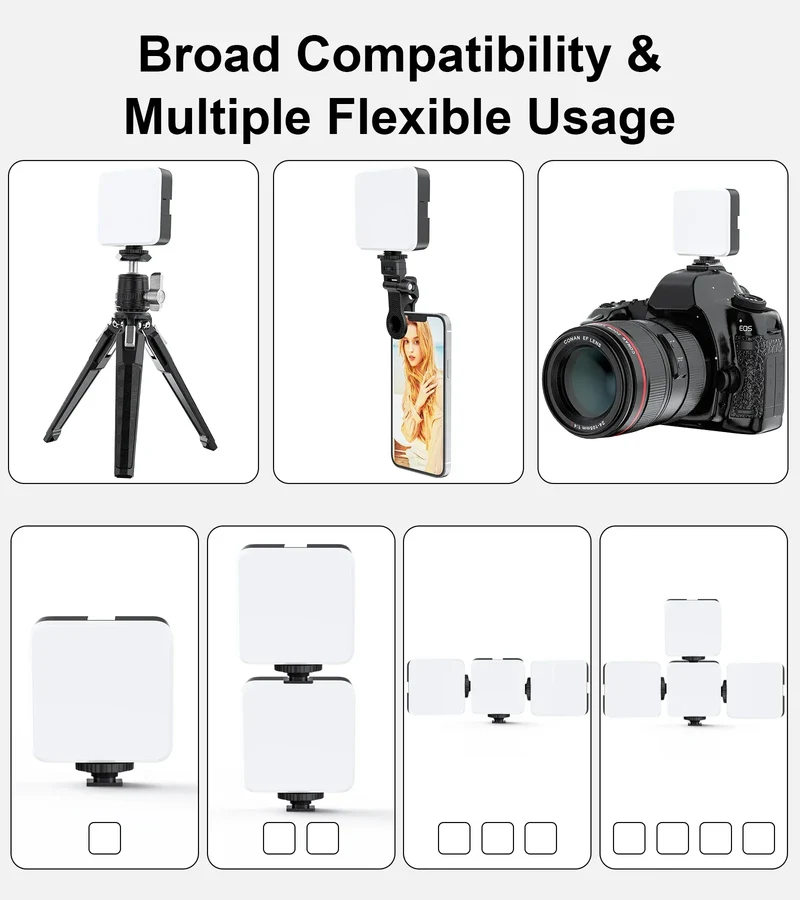 WEYLLAN Led Light for Camera and Tripod Mini Portable Light Selfie Rechargeable Video Lighting Cold Shoe Adjusted 3 Light Modes