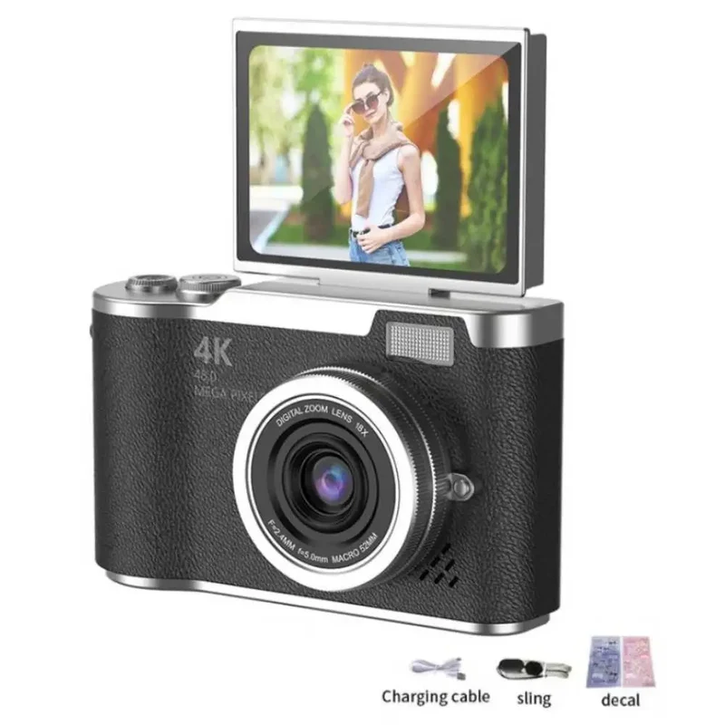 4K Digital Camera Beauty Filters 48MP HD Student CCD Camera CMOS Anti Shake 180° Flip Screen Selfie Camera for Kids Adults Gift