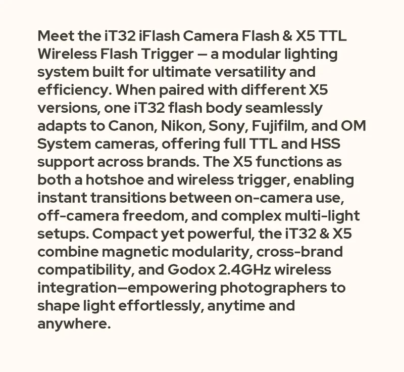 Godox iT32&X5 C/S/N/F/O TTL iFlash Camera Flash Compatible With X5 Wireless Flash Trigger Canon for Sony Nikon Fujifilm Olympus