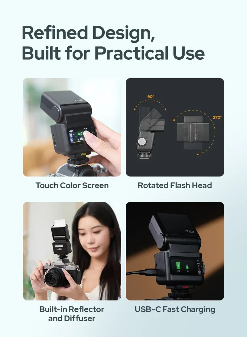 Godox iT32&X5 C/S/N/F/O TTL iFlash Camera Flash Compatible With X5 Wireless Flash Trigger Canon for Sony Nikon Fujifilm Olympus