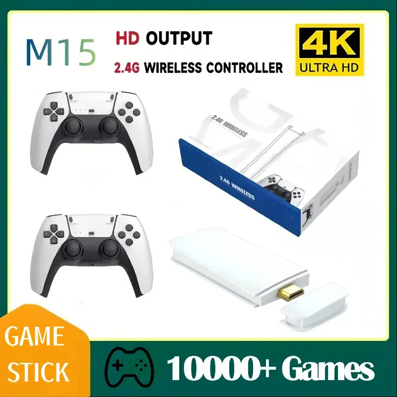 M15 Game Stick Mini TV Handheld Game Console 20000+Retro Game Wireless Gamepads Video Game 64G HD Output Two-player for PS1 Etc