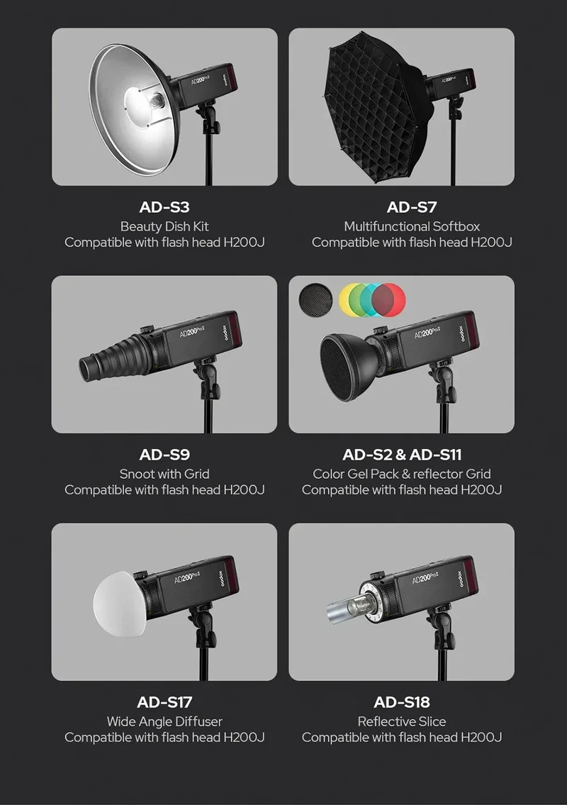 Godox AD200PRO II 200W Out-door Pocket Flash AD200PROII TTL HSS Speedlite Bi-color Modeling Lamp With X2T/X3/X3PRO/XPRO/XPROII