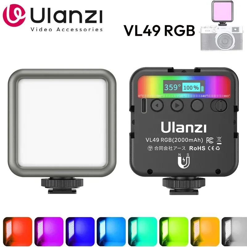 Ulanzi VL49 RGB Video Lights Mini LED Camera Light 2000mAh Rechargable LED Panel Lamp Photo Video Lighting for Youtube Tik tok