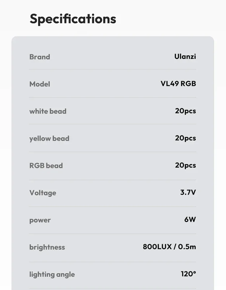 Ulanzi VL49 RGB Video Lights Mini LED Camera Light 2000mAh Rechargable LED Panel Lamp Photo Video Lighting for Youtube Tik tok