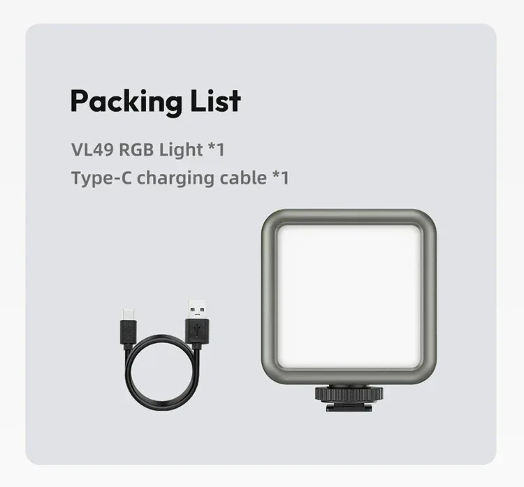 Ulanzi VL49 RGB Video Lights Mini LED Camera Light 2000mAh Rechargable LED Panel Lamp Photo Video Lighting for Youtube Tik tok