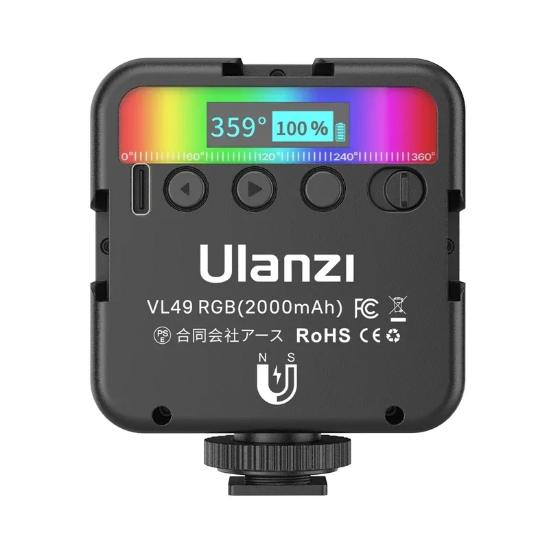 Ulanzi VL49 RGB Video Lights Mini LED Camera Light 2000mAh Rechargable LED Panel Lamp Photo Video Lighting for Youtube Tik tok