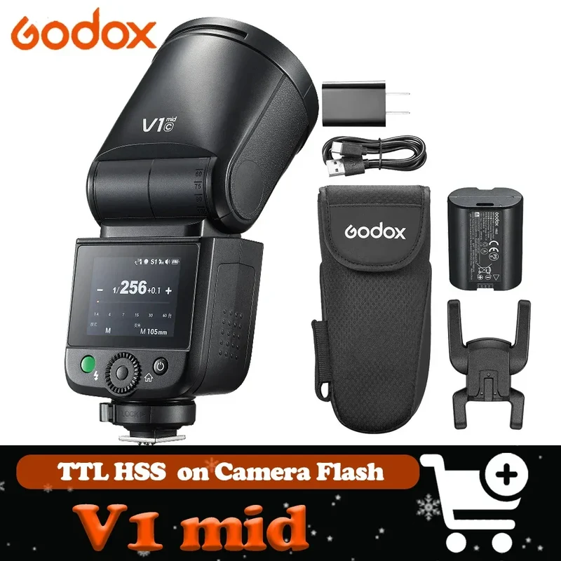 Godox V1 mid TTL HSS Wireless Transmission Speedlite Flash 1/600s-1/20000s Li-ion Round Head Camera Flash for Sony Canon Nikon