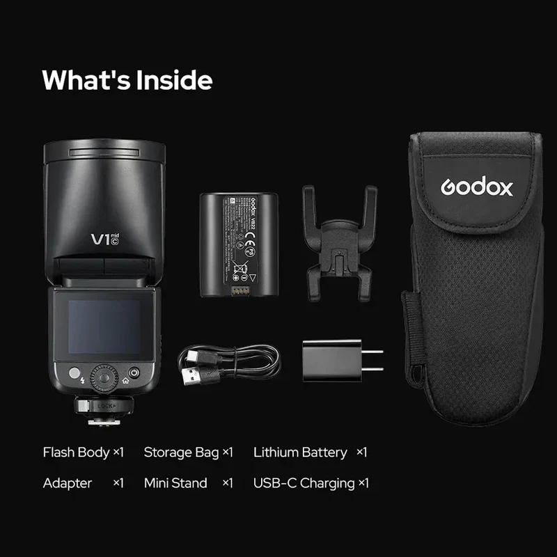 Godox V1 mid TTL HSS Wireless Transmission Speedlite Flash 1/600s-1/20000s Li-ion Round Head Camera Flash for Sony Canon Nikon