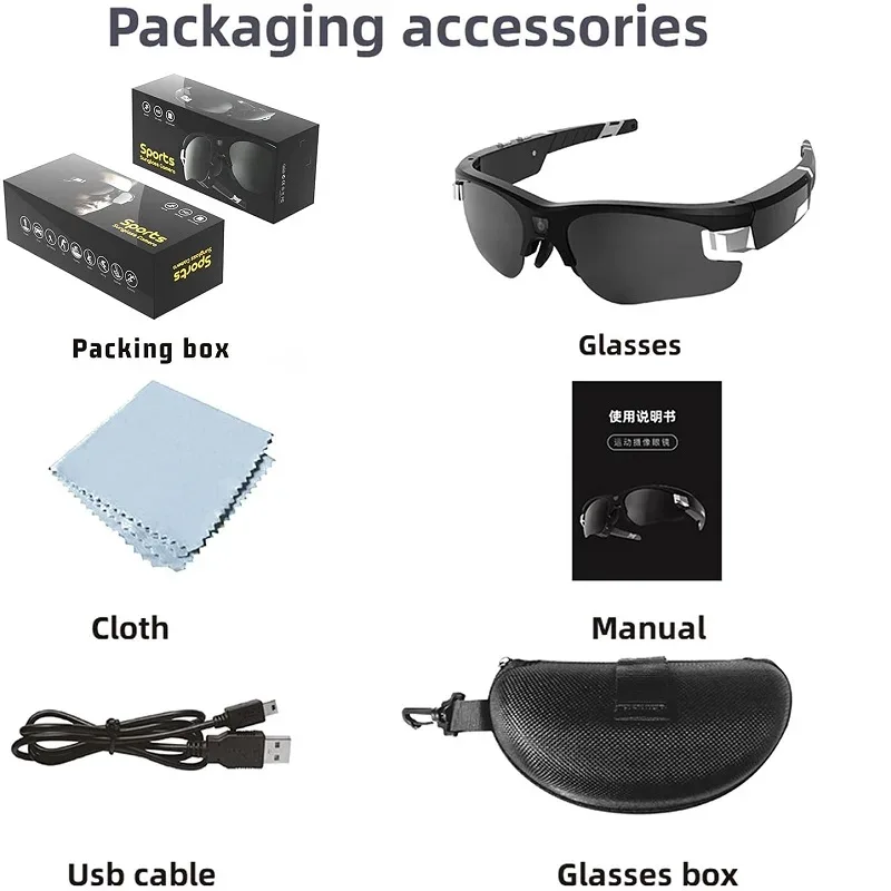 Mini FPV Smart Glasses Camera 1080P Portable FHD POV Bodycam for Bicycle Action Sports Vlogging