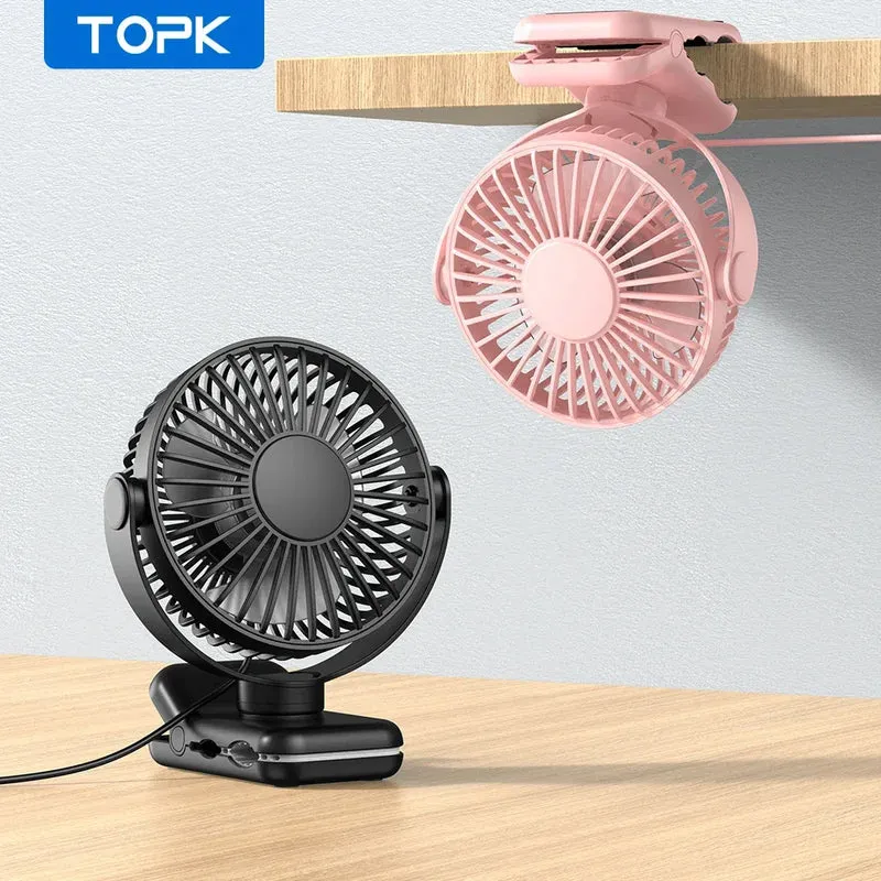 TOPK Mini Portable Clip on Fan,USB Desk Fan,3 Speeds Quiet Wind 720° Rotate Personal Electric Fan,Standing fans for Room Home