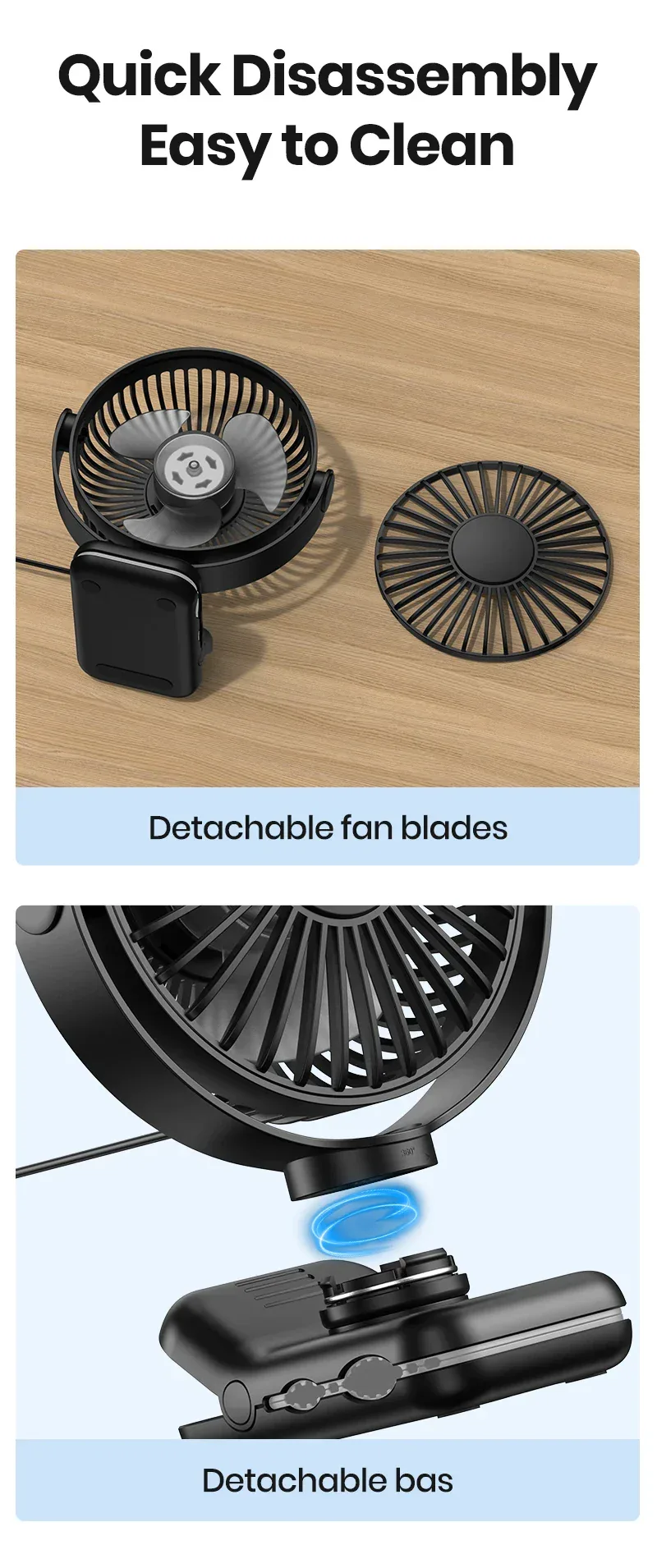 TOPK Mini Portable Clip on Fan,USB Desk Fan,3 Speeds Quiet Wind 720° Rotate Personal Electric Fan,Standing fans for Room Home