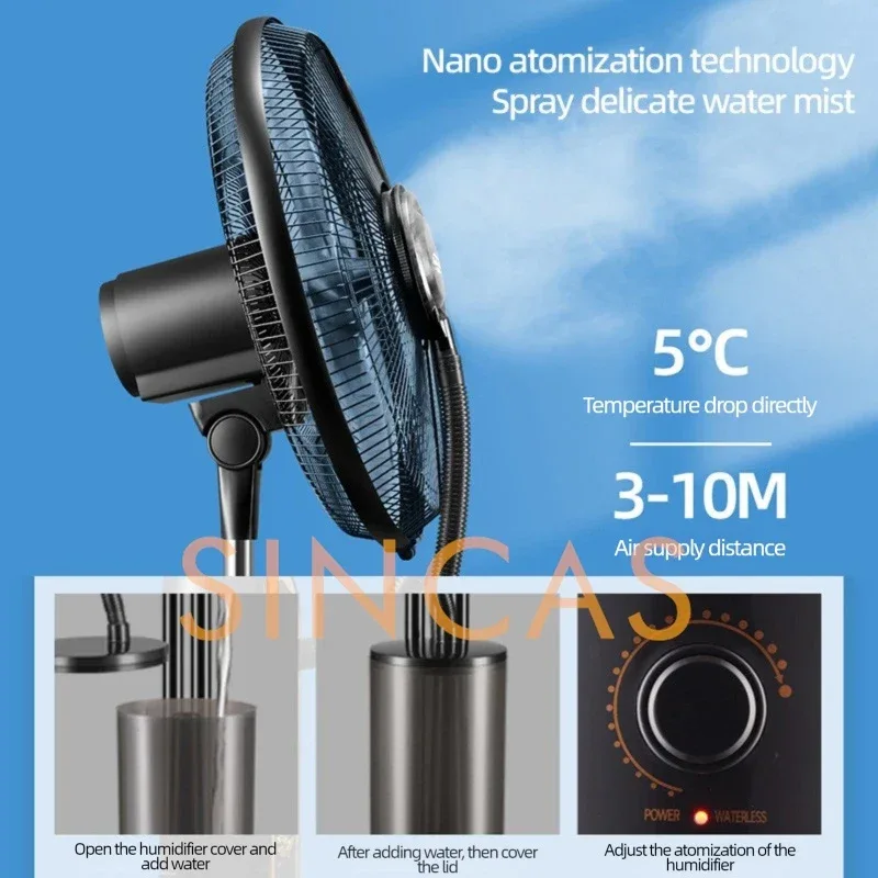 Mist Cooling Floor Fan with Remote 3-Speed High Airflow Portable Quiet Wide Oscillation Detachable Humidification Home Office