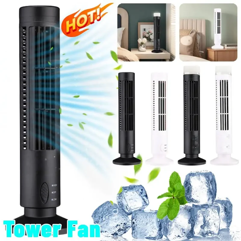 Bladeless Desktop Tower Fan Portable Electric Fan Air Cooler 2 Wind Speed Cooling Air Conditioner Standing Fan for Home Office