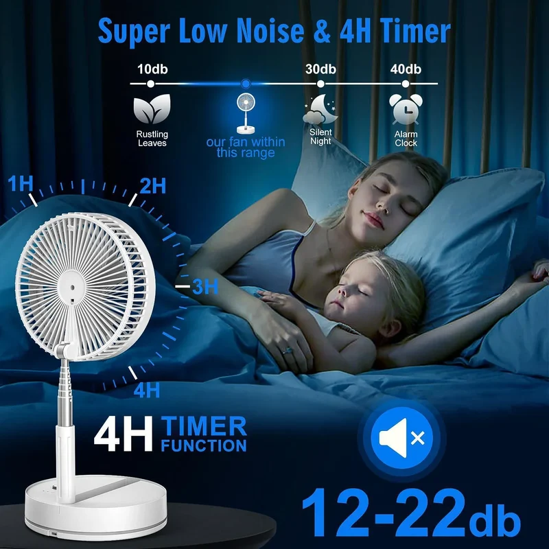 XIAOTREE Wireless Folding Desk Fan Telescopic Outdoor Travel Camping Floor Fan With 7200 mAh USB Rechargeable Fan Standing Fan