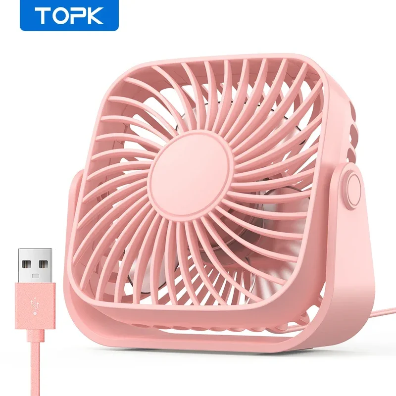 TOPK 4Inch USB Mini Portable Fan for Camping,3 Speeds Quiet Desk Table Personal Fan,360°Adjustment Standing Fans for Room Home