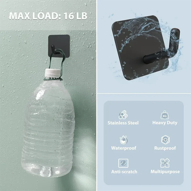 SUS304 Stainless Steel Adhesive Hook Self Adhesive Wall Hooks Hanger Heavy Duty Waterproof Storage Holder Stick on Towel Hooks