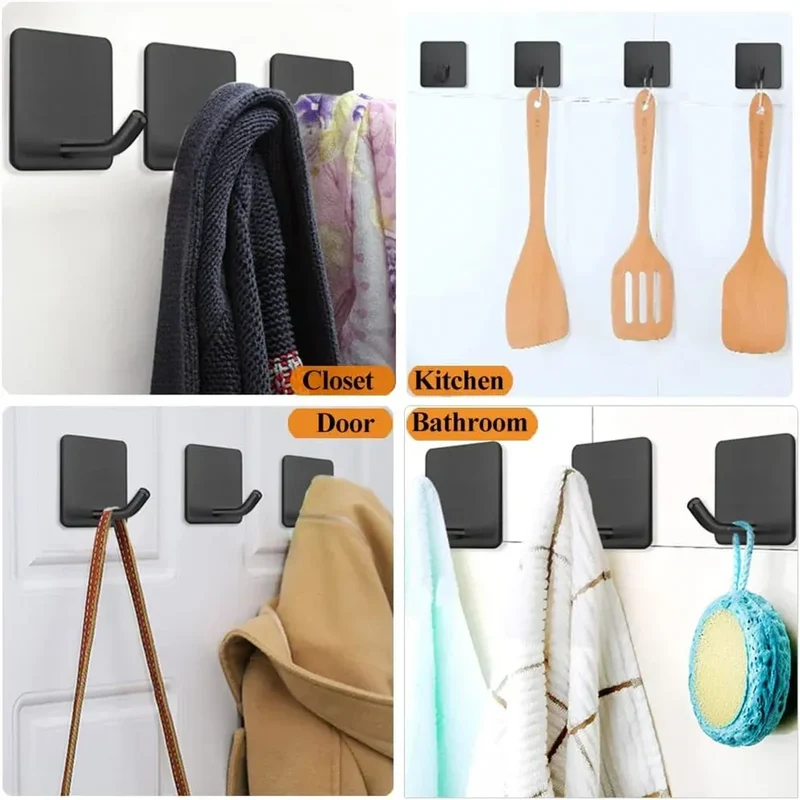 SUS304 Stainless Steel Adhesive Hook Self Adhesive Wall Hooks Hanger Heavy Duty Waterproof Storage Holder Stick on Towel Hooks